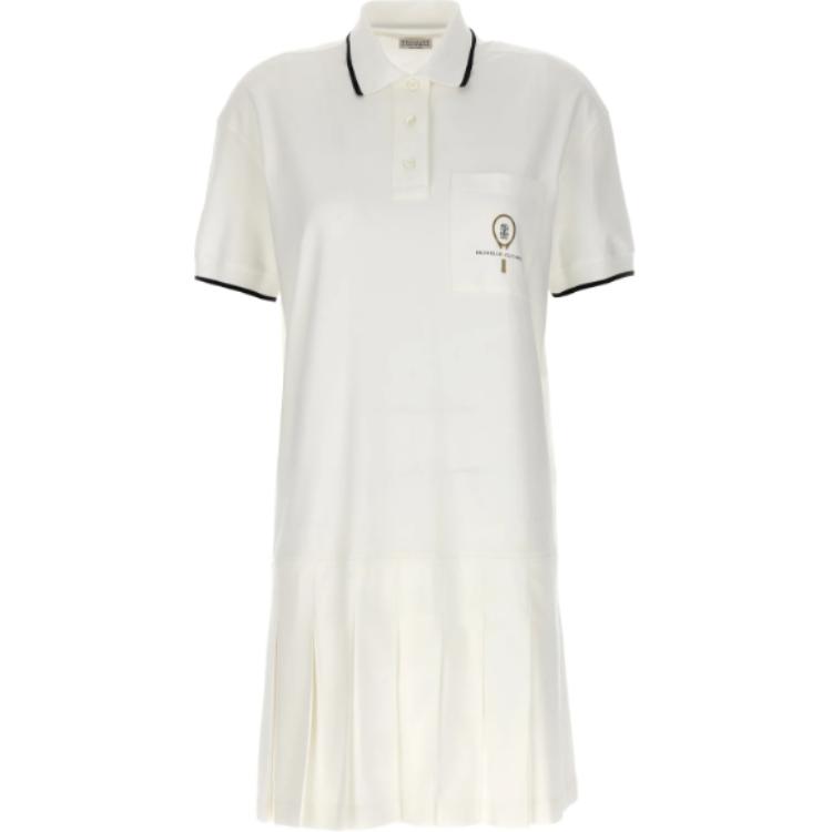 Brunello Cucinelli  White Logo Print Short-Sleeve Pullover Mini Dress. ML824AEN41-C159
