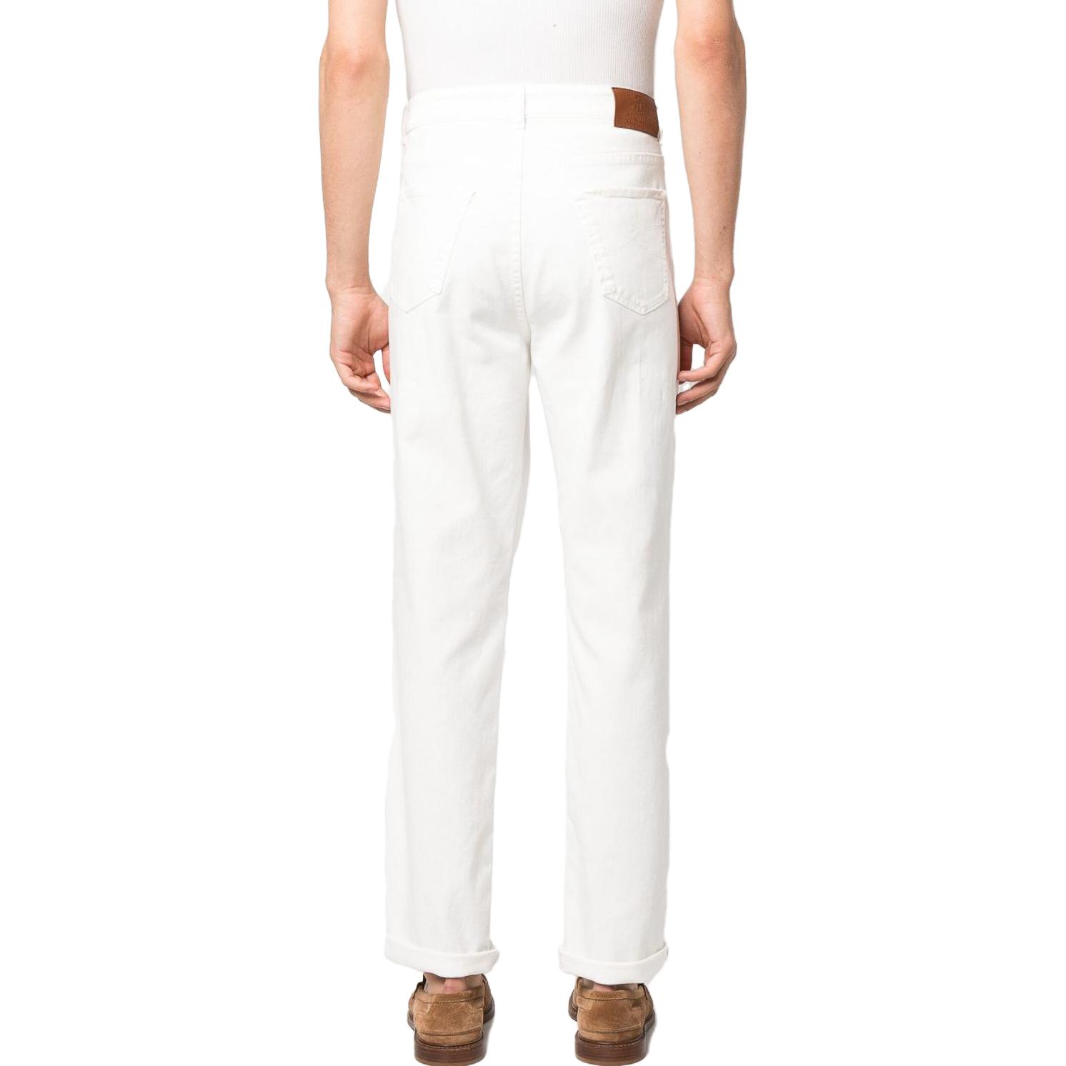 Shop Brunello Cucinelli 白色纯色按钮直筒休闲裤 M277PD3210-C7210