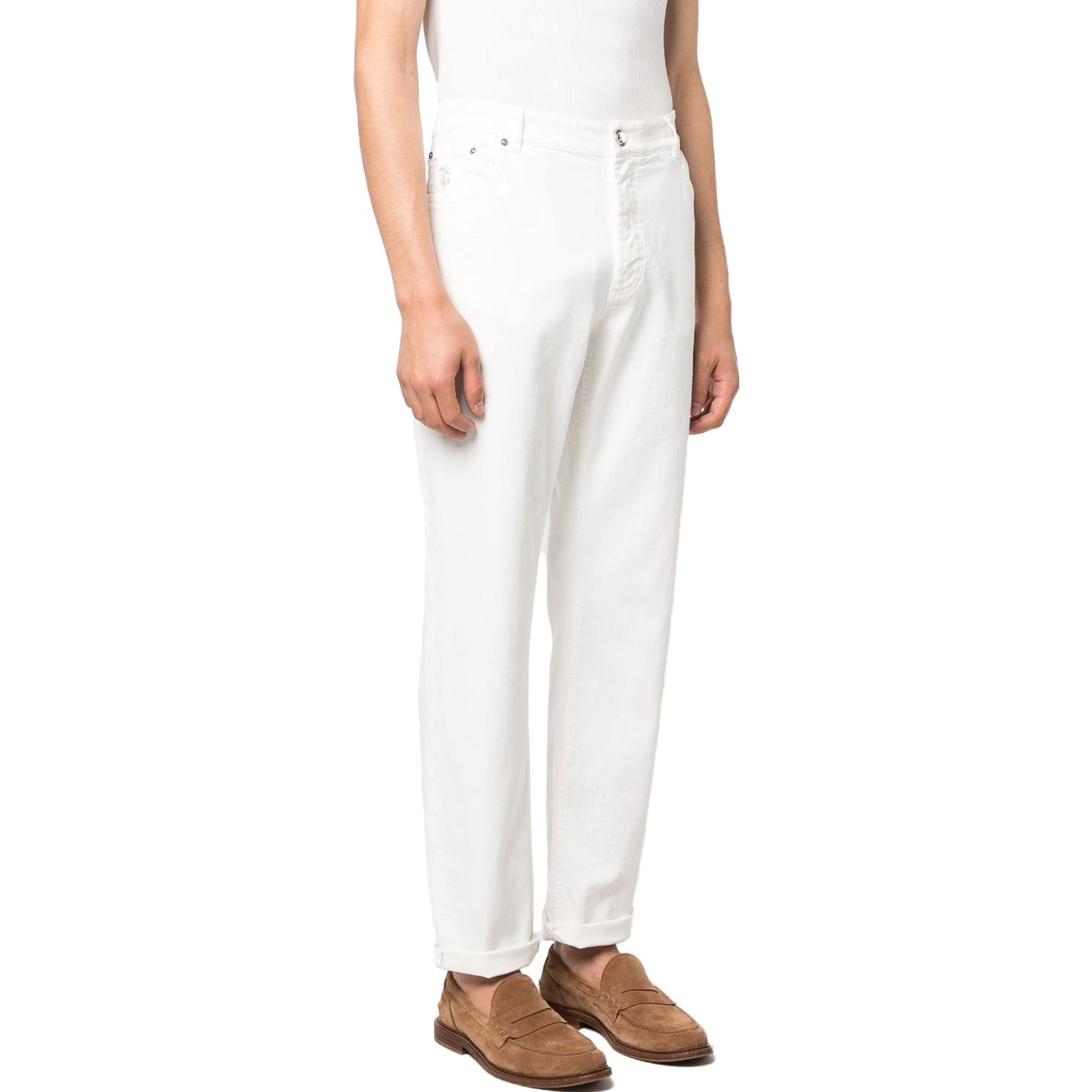 Purchase Brunello Cucinelli 白色纯色按钮直筒休闲裤 M277PD3210-C7210