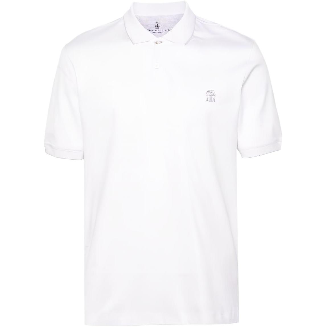 Brunello Cucinelli  White Solid Short-Sleeve Polo Shirt with Logo Embroidery M0B139779G-CT489