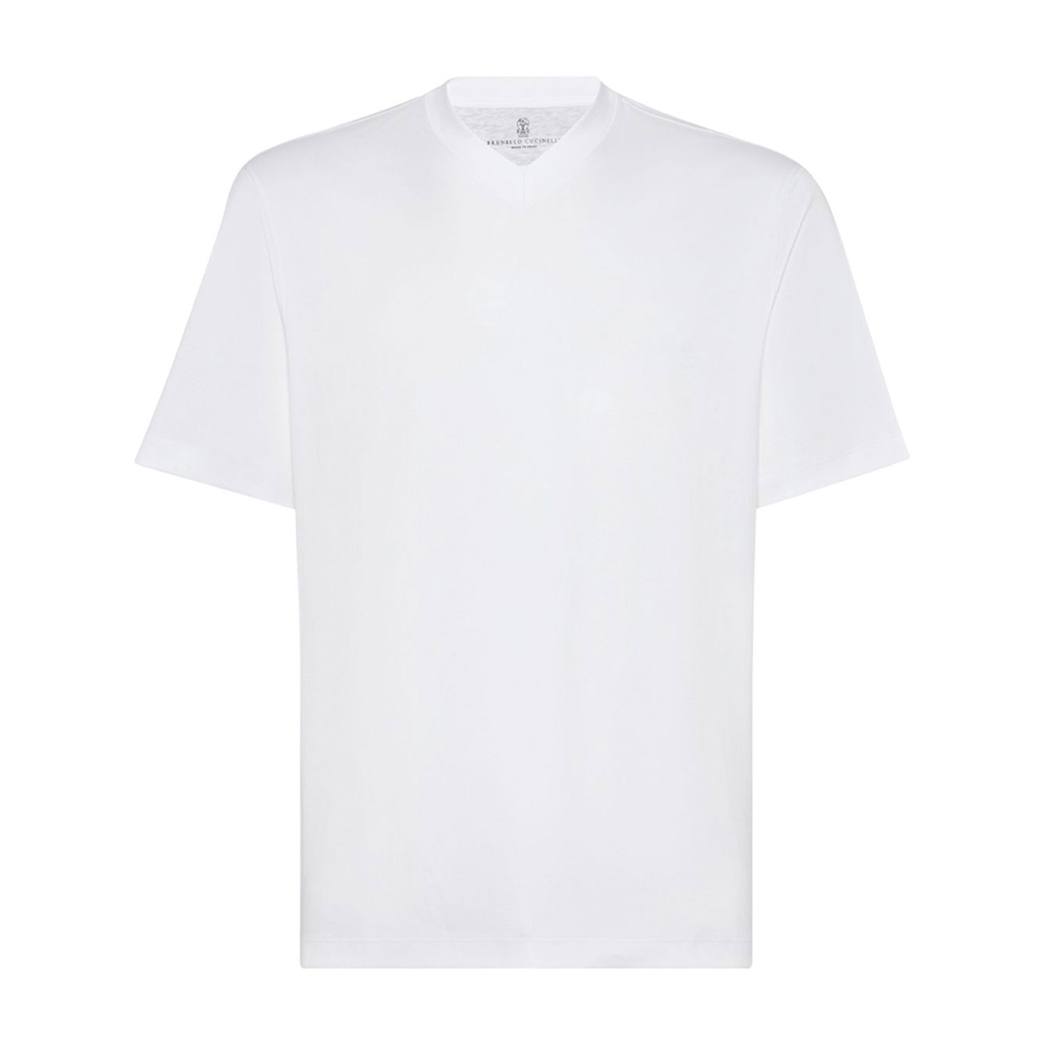 Brunello Cucinelli  White Solid V-Neck Casual Short Sleeve T-Shirt. M0B131344-C6159