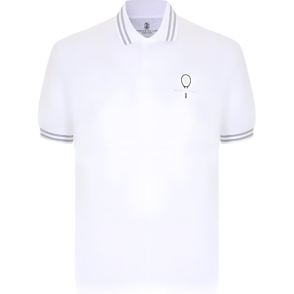 Brunello Cucinelli  White Striped Print Short Sleeve Polo Shirt Casual M0B133938T-CBH82