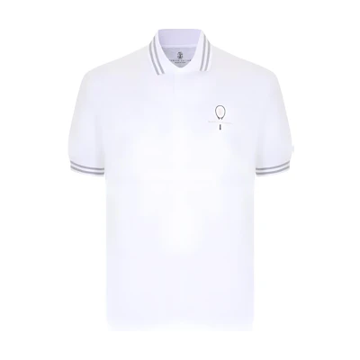 Brunello Cucinelli White Striped Print Short Sleeve Polo Shirt Casual M0B133938T-CBH82