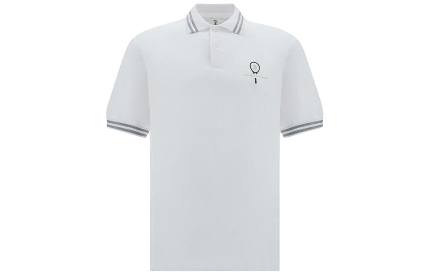 Order Brunello Cucinelli 白色條紋短袖休閒Polo衫 M0B133938T-CBH82