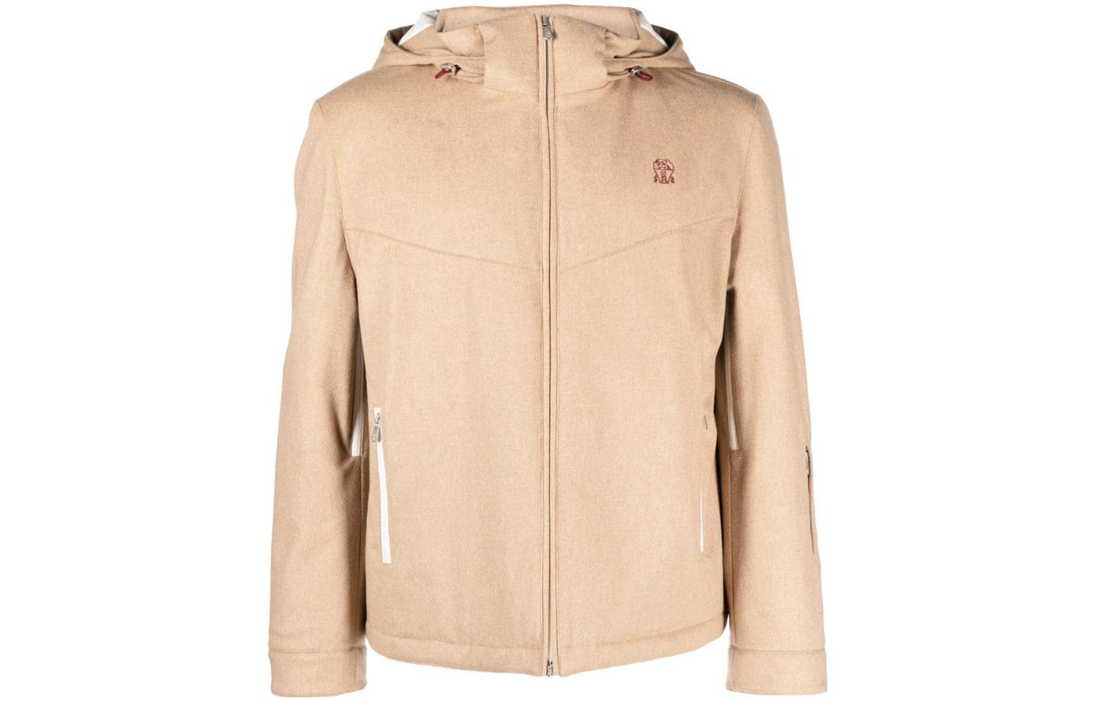 Brunello Cucinelli Beige Hoodie Jacket with Logo Embroidery MM463KG05C-BG77