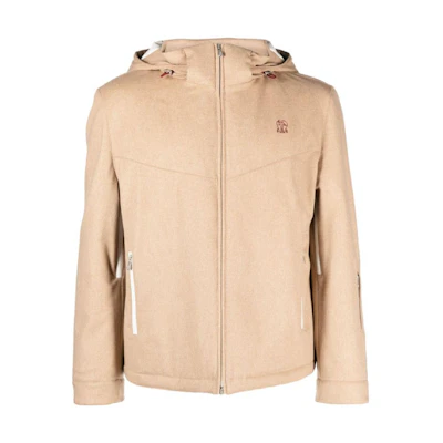 Brunello Cucinelli Beige Hoodie Jacket with Logo Embroidery MM463KG05C-BG77