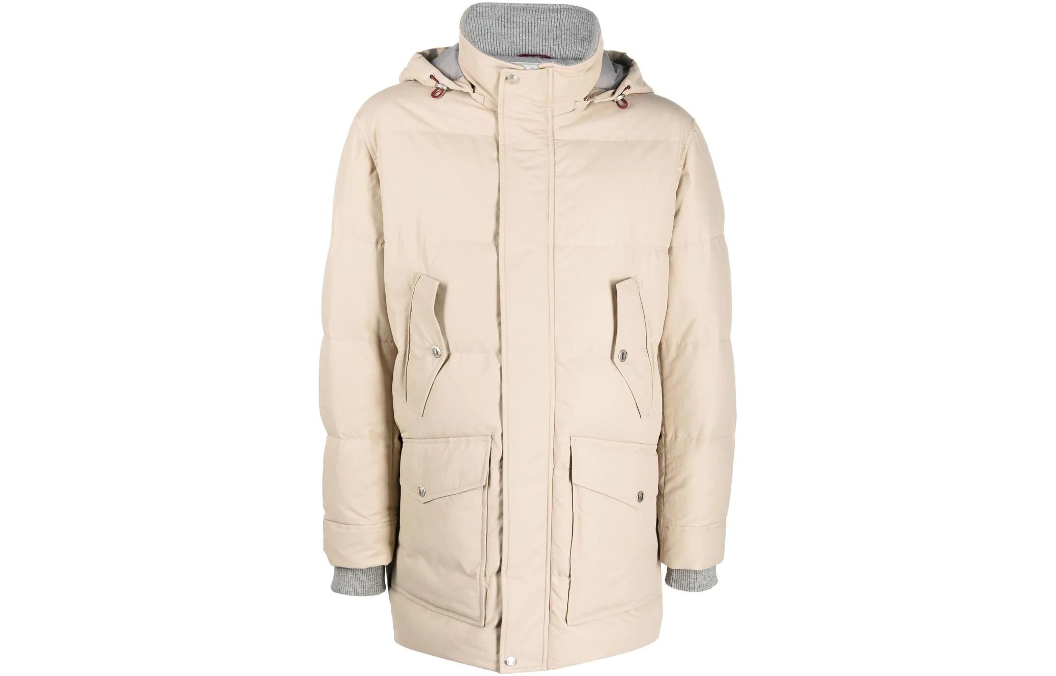 Brunello Cucinelli Beige Long Winter Down Jacket with Hood and Zipper MQ4201824CTQ62