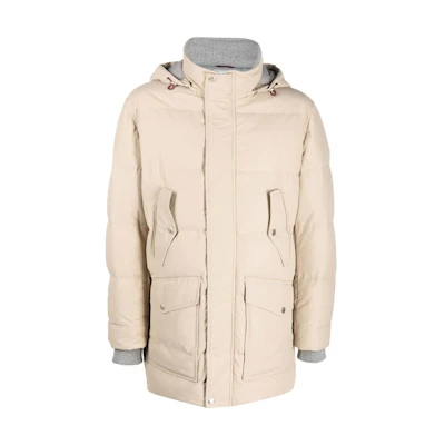 Brunello Cucinelli Beige Long Winter Down Jacket with Hood and Zipper MQ4201824CTQ62