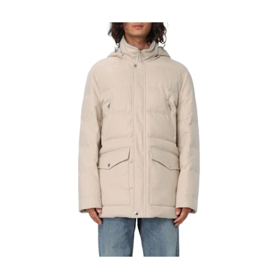 Brunello Cucinelli Beige Solid Color Zip-Up Hooded Jacket MM4631823-CID85