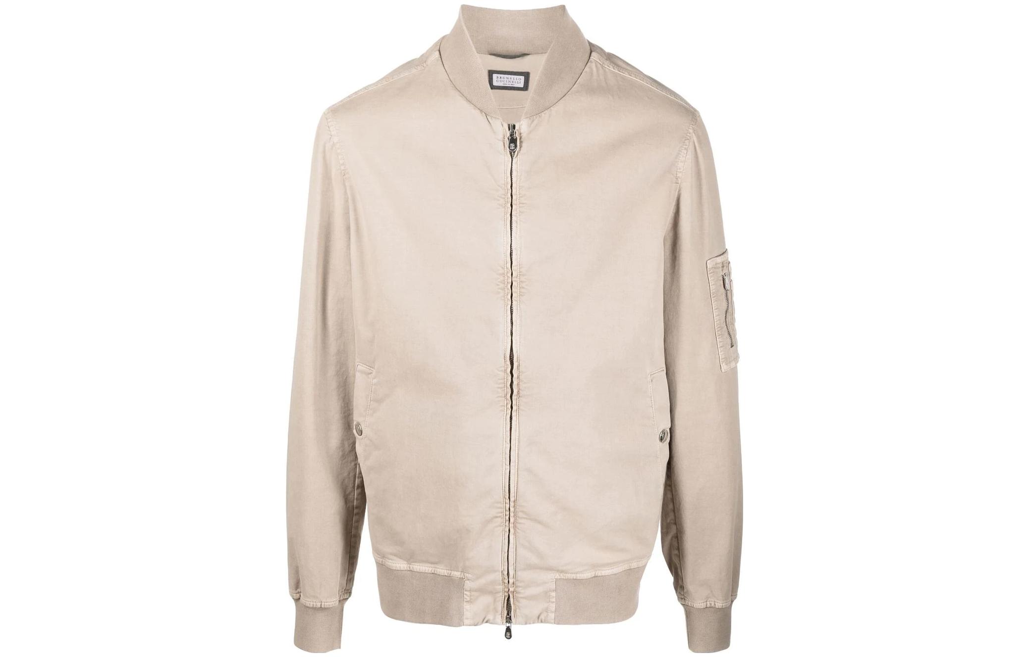 Brunello Cucinelli Beige Solid Zip-Up Jacket MA0816499-C6266