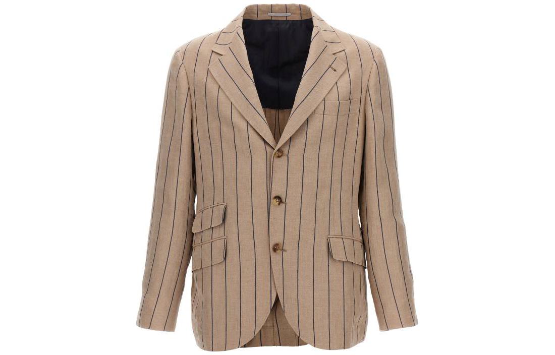 Brunello Cucinelli Beige Striped Long Sleeve Blazer MS4487BWD-C151