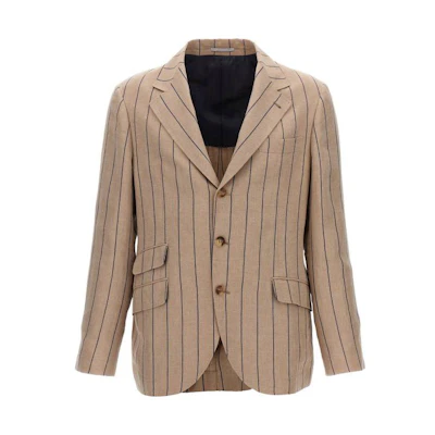Brunello Cucinelli Beige Striped Long Sleeve Blazer MS4487BWD-C151