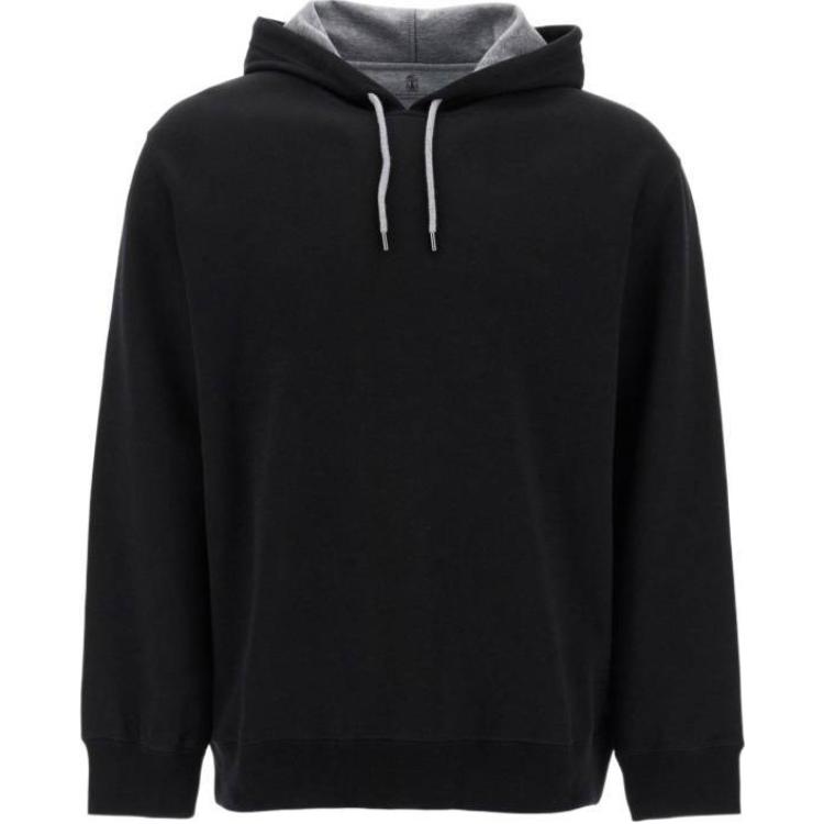 Brunello Cucinelli Black Drawstring Hooded Pullover Hoodie MM8319021G-C101