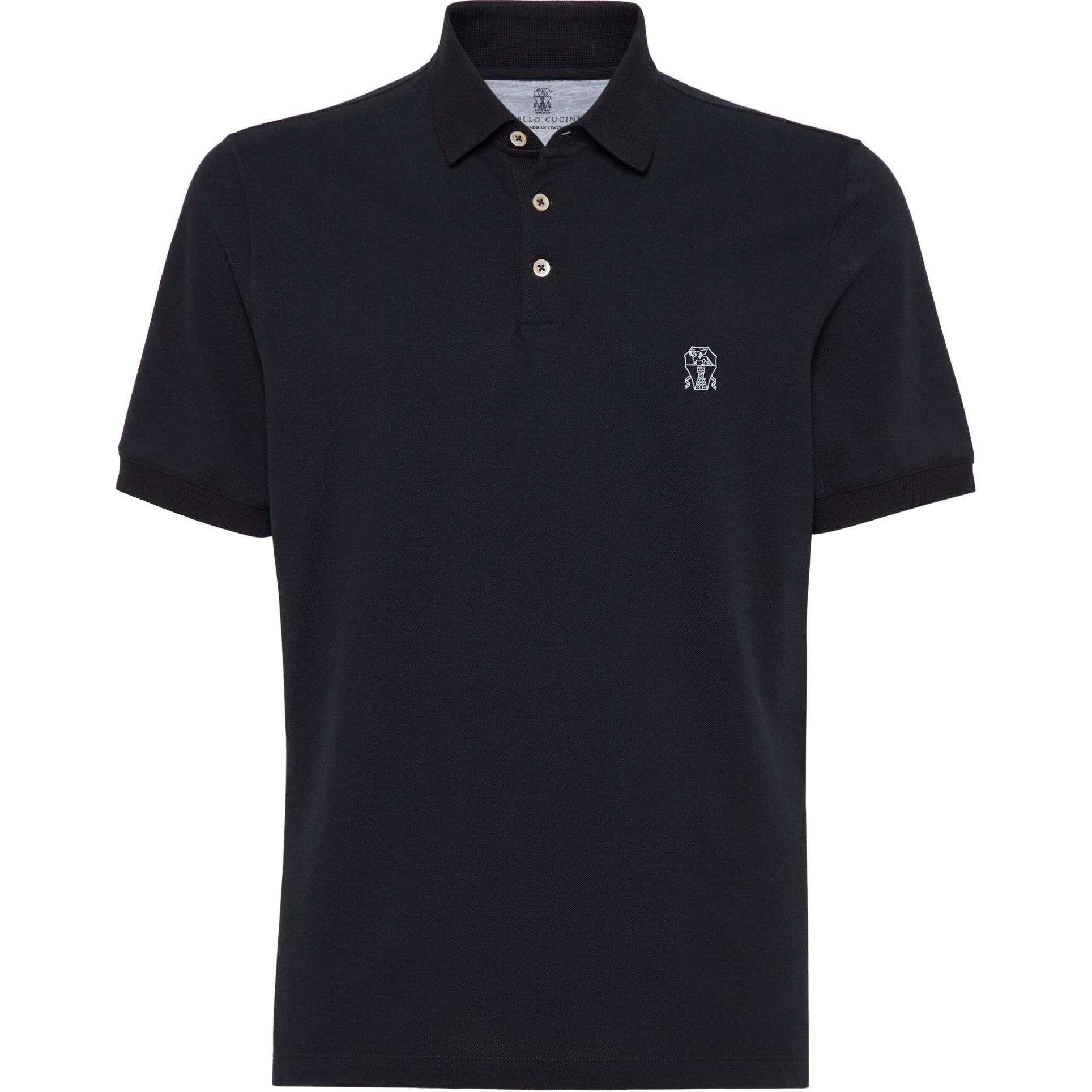 Brunello Cucinelli Black Slim Fit Polo Shirt for Men with Logo Badge. ME8548770-CGB88