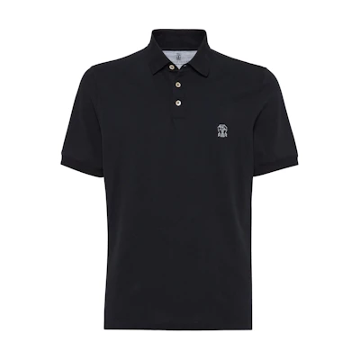 Brunello Cucinelli Black Slim Fit Polo Shirt for Men with Logo Badge. ME8548770-CGB88