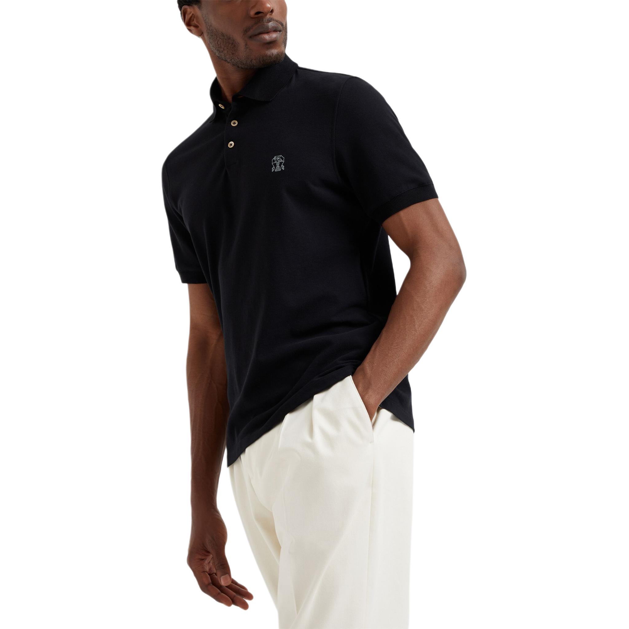 Details for 布魯內洛庫奇內利男士黑色修身POLO衫搭配徽標章。 ME8548770-CGB88