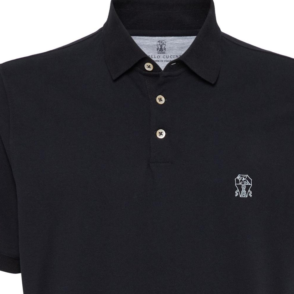 Sizing 布魯內洛庫奇內利男士黑色修身POLO衫搭配徽標章。 ME8548770-CGB88