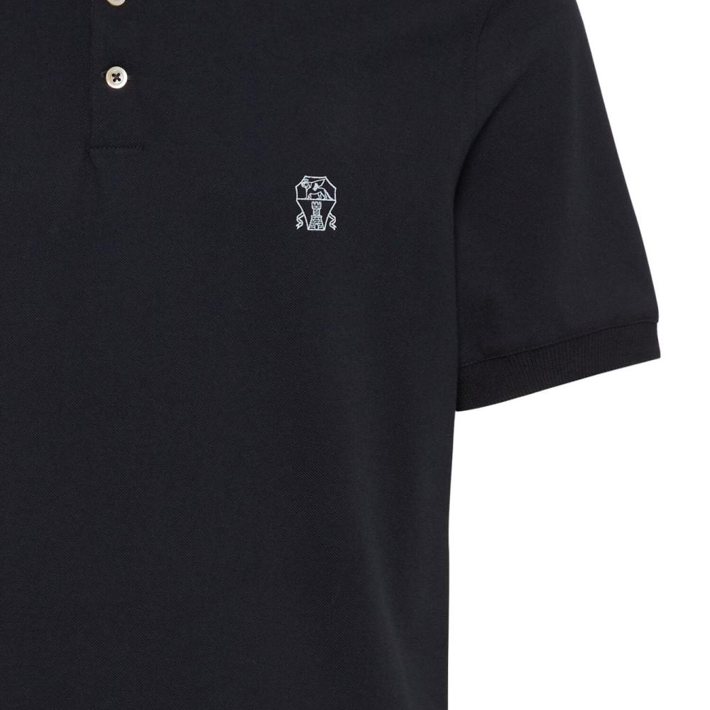 Cheap 布魯內洛庫奇內利男士黑色修身POLO衫搭配徽標章。 ME8548770-CGB88