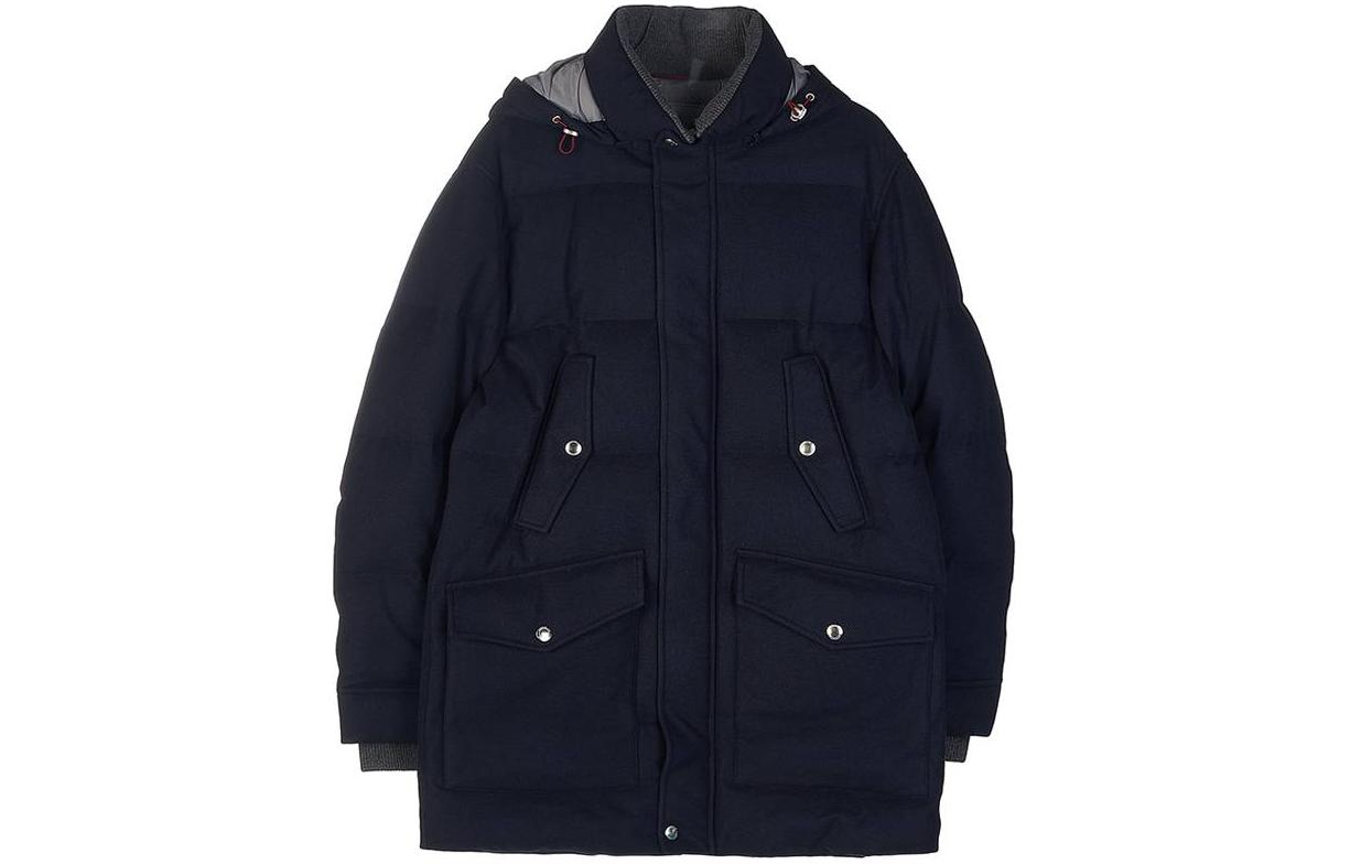 Brunello Cucinelli Black Solid Color Hooded Zip-Up Down Jacket Casual MM4851824-CZR33