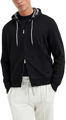 布内勒库奇内利黑色纯色拉链连帽夹克 MM8319069-GC101 Shop 布内勒库奇内利黑色纯色拉链连帽夹克 MM8319069-GC101