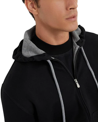 布内勒库奇内利黑色纯色拉链连帽夹克 MM8319069-GC101 Cheap 布内勒库奇内利黑色纯色拉链连帽夹克 MM8319069-GC101