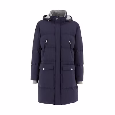 Brunello Cucinelli Blue Down-Filled Mid-Length Hooded Zip Jacket MM4031827-CON50