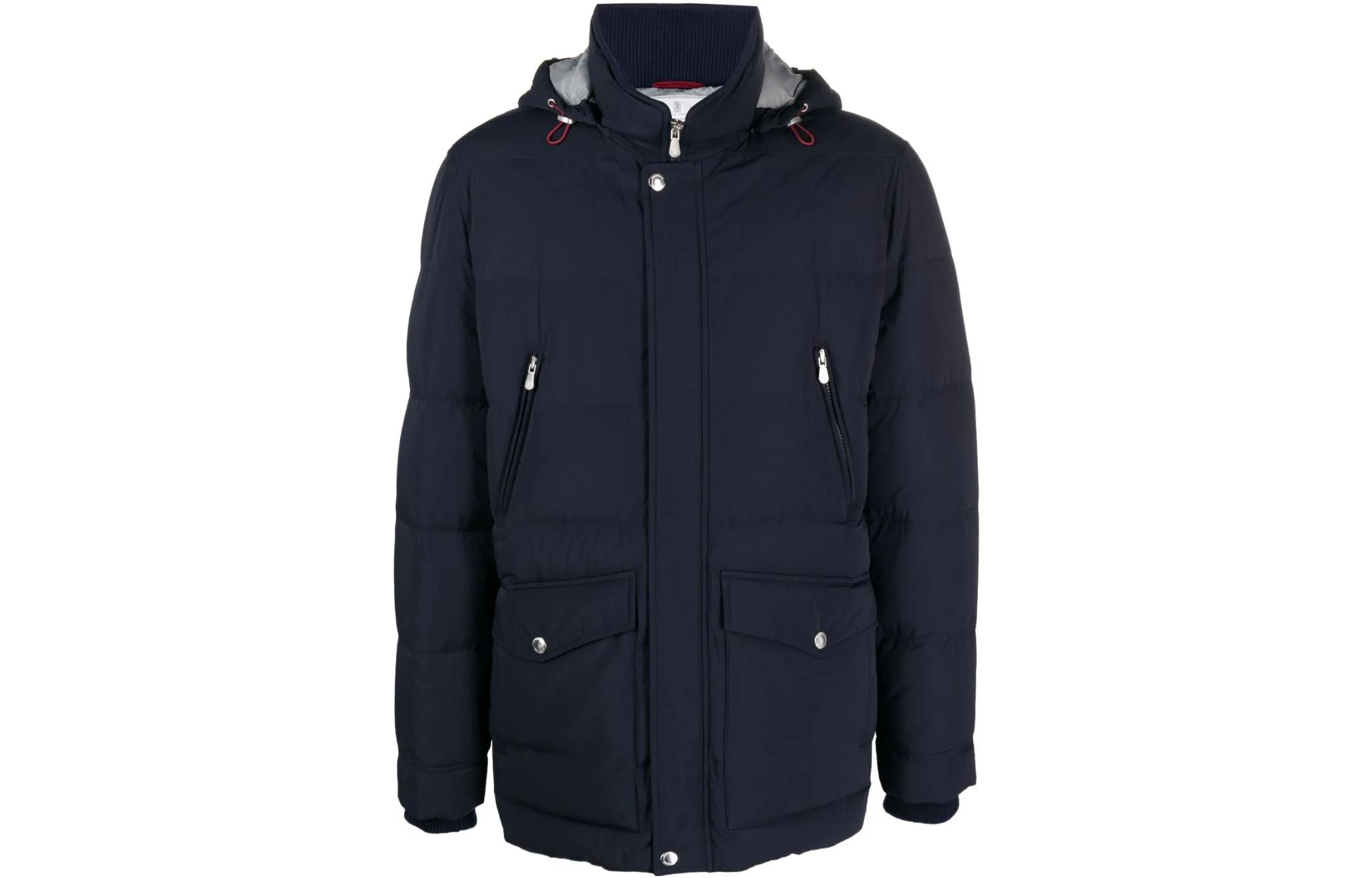 Brunello Cucinelli Blue Hooded Quilted Down Jacket with Zip Closure MM4031823-CON50