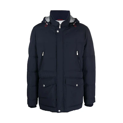 Brunello Cucinelli Blue Hooded Quilted Down Jacket with Zip Closure MM4031823-CON50