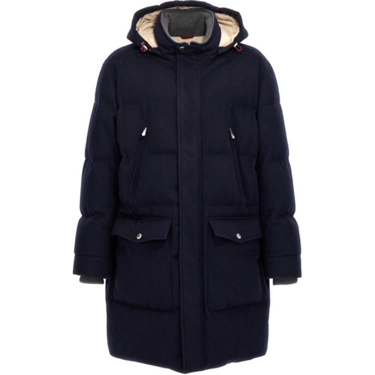 Brunello Cucinelli Blue Hooded Zip-Up Mid-Length Jacket POIZON240809414