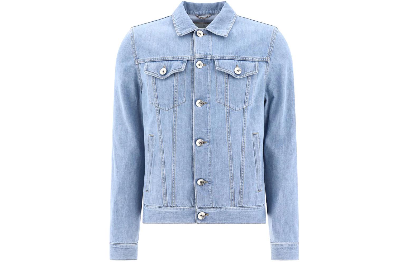 Brunello Cucinelli Blue Solid Button-Up Long Sleeve Jacket M0Z376896-C1469