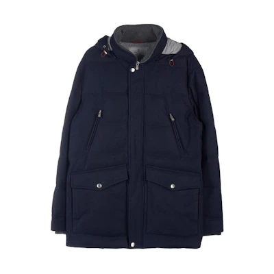 Brunello Cucinelli Blue Solid Color Hooded Jacket MM4851823-CZR33