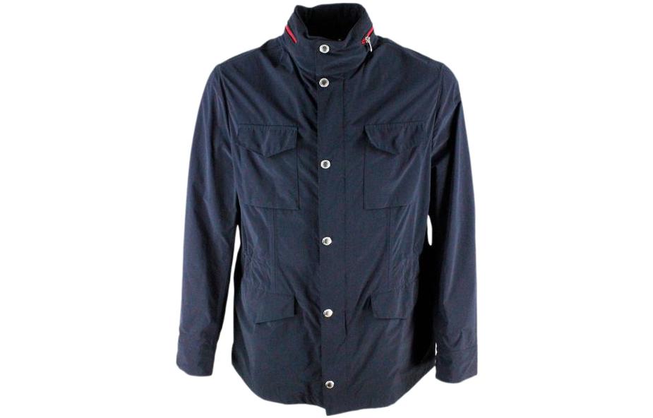 Brunello Cucinelli Blue Solid Multi-Pocket Long Sleeve Jacket MD4796164-C4506