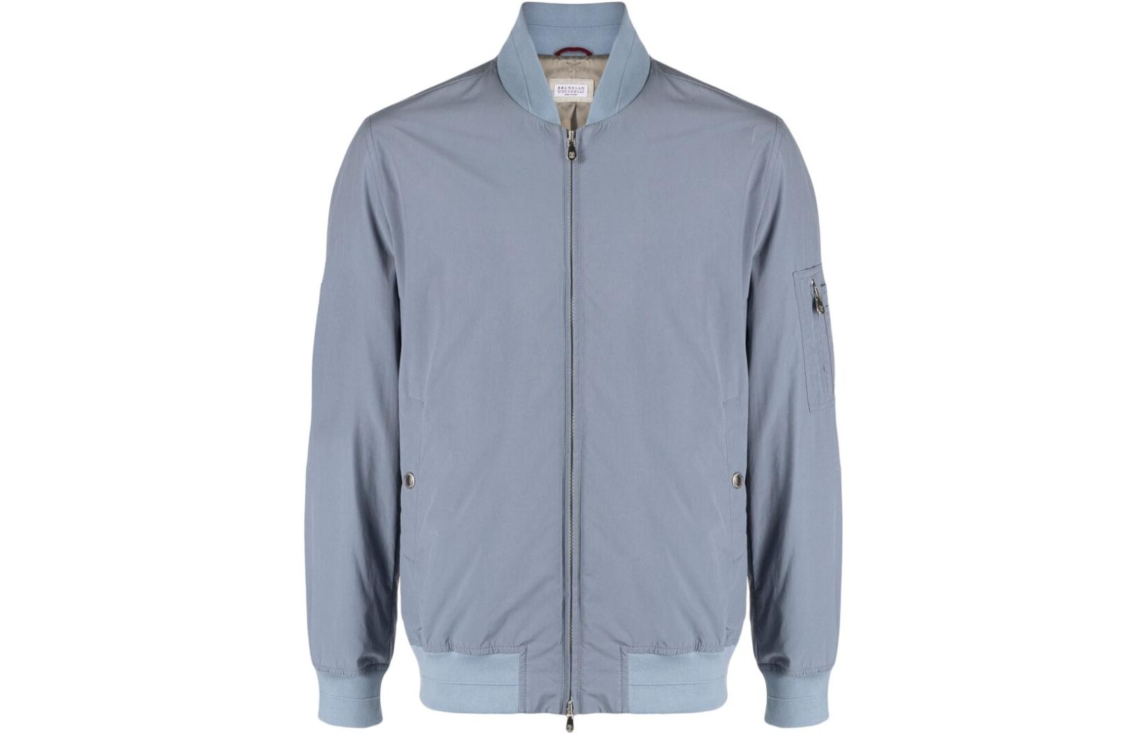 Brunello Cucinelli Blue Solid Zip-Up Bomber Jacket MD4796496-CCN77