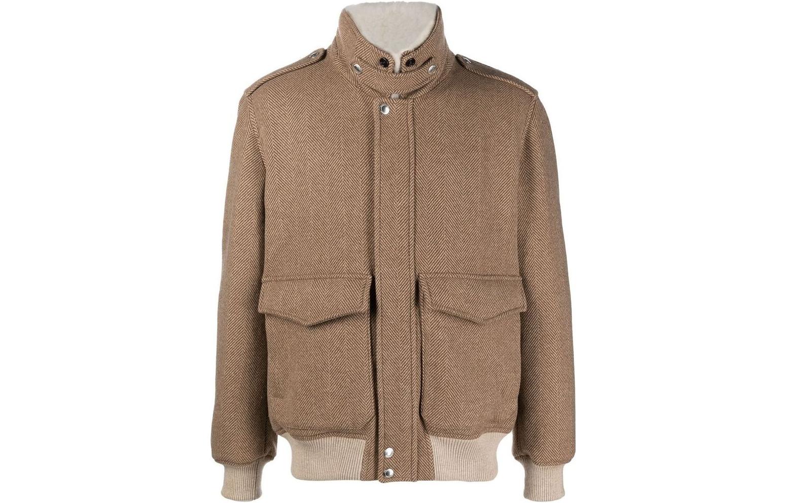 Brunello Cucinelli Brown Herringbone Knit Wool Jacket MQ4766480-CHJ40