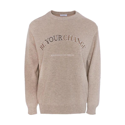 Brunello Cucinelli Brown Oversized Crewneck Sweatshirt With Letter Print M16187010-C059