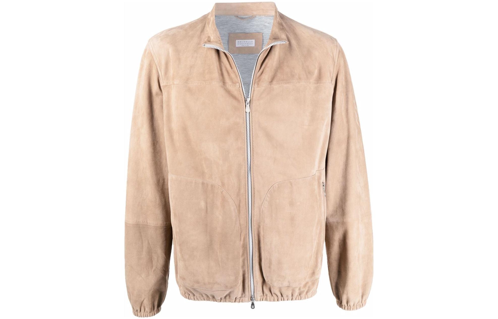 Brunello Cucinelli Brown Solid Zip-Up Bomber Jacket MPCLL1855-CRU38