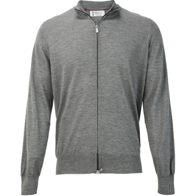 Brunello Cucinelli Cashmere Silk Zip High Neck Jacket - Gray M2300106-CG217