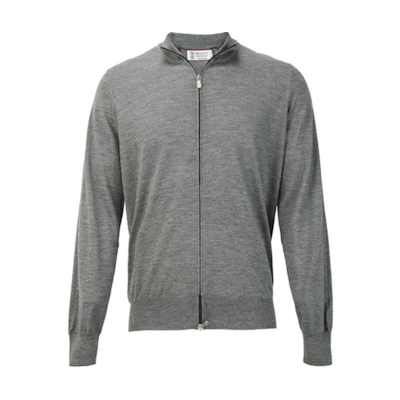 Brunello Cucinelli Cashmere Silk Zip High Neck Jacket - Gray M2300106-CG217