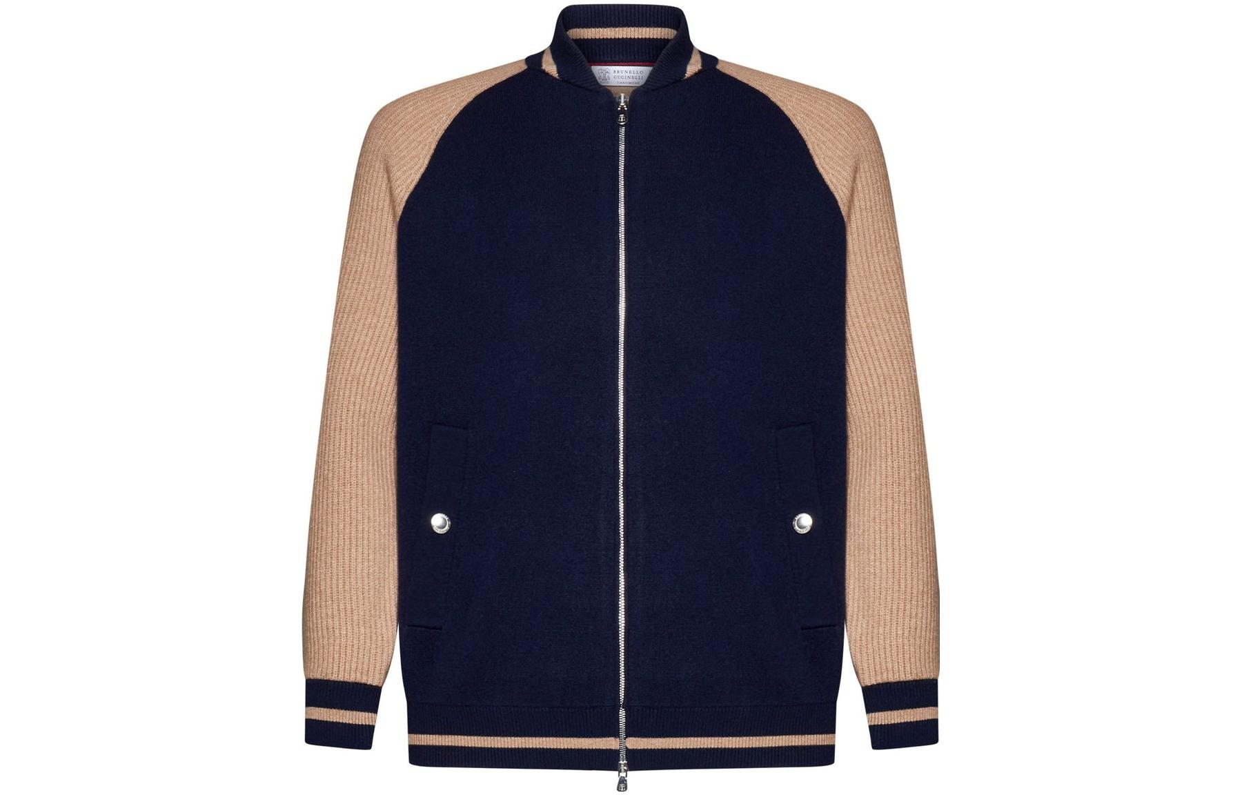 Brunello Cucinelli Color-Block Zip-Up Jacket in Navy Blue M3610861-CU715