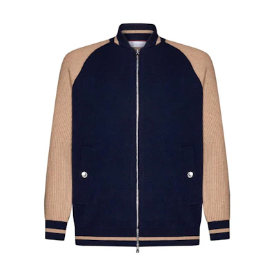 Brunello Cucinelli Color-Block Zip-Up Jacket in Navy Blue M3610861-CU715