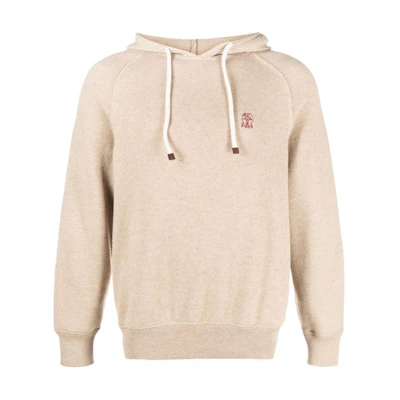 Brunello Cucinelli Embroidered Logo Cashmere Hoodie Khaki M22705339-GCFI10