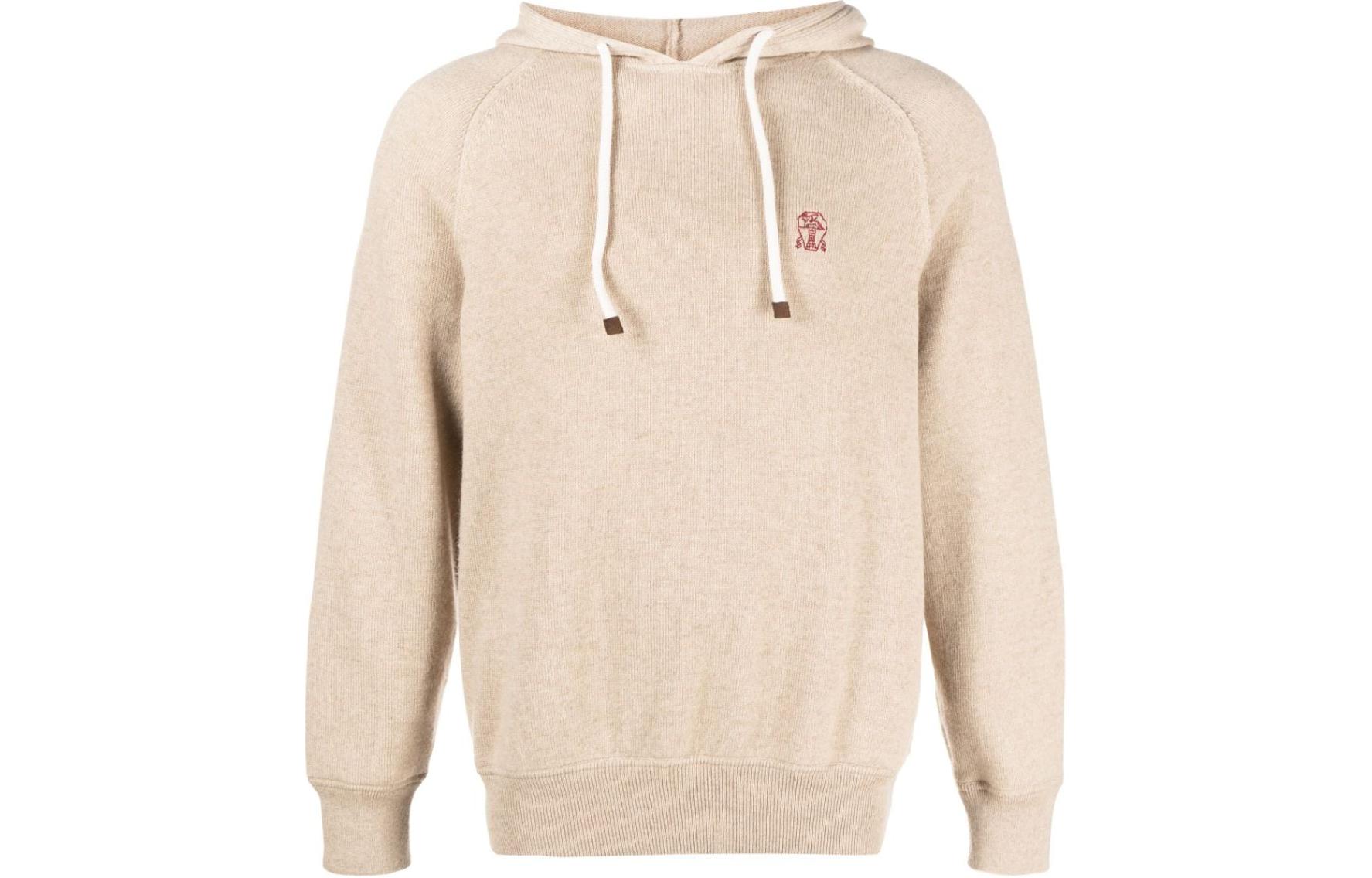 Order 布内罗·库奇雷利刺绣标志羊绒连帽衫卡其色 M22705339-GCFI10