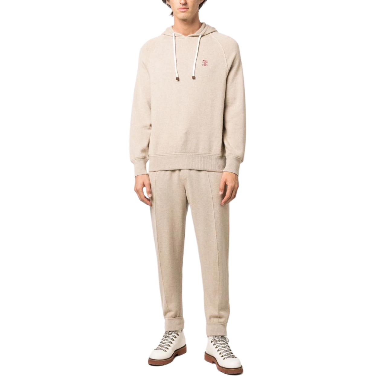 Lookbook 布内罗·库奇雷利刺绣标志羊绒连帽衫卡其色 M22705339-GCFI10