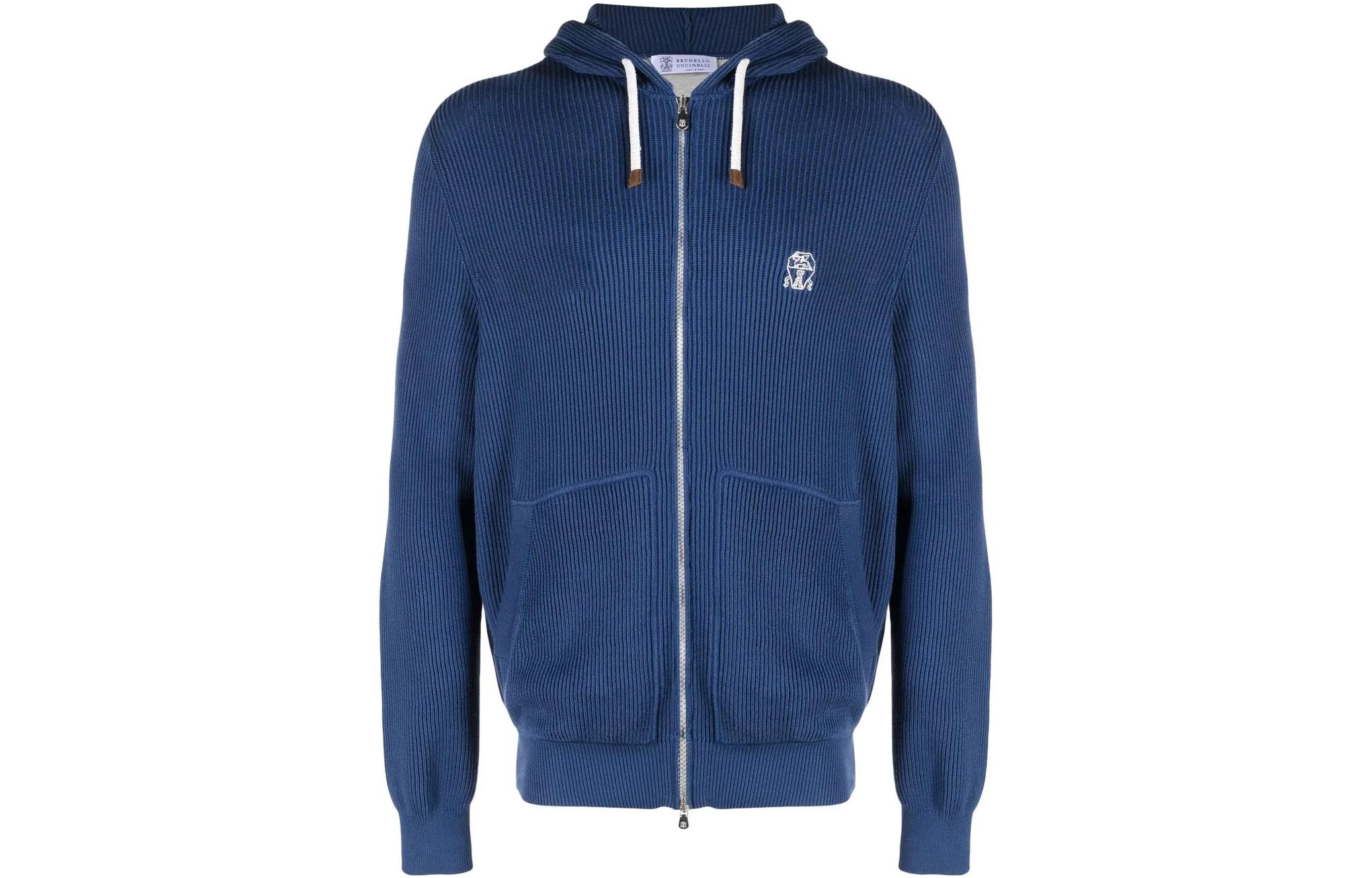 Brunello Cucinelli Embroidered Zip Sweatshirt SS23 Blue M29200406G-CIM70