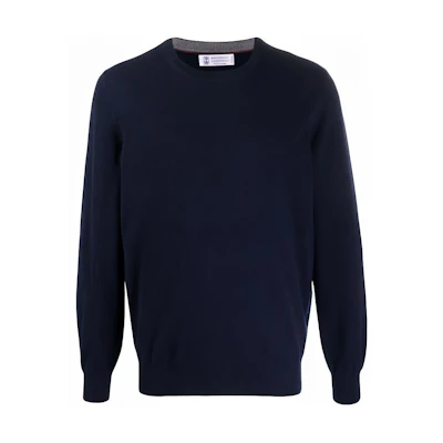 Brunello Cucinelli FW21 Blue Cashmere Round Neck Pullover Sweater. M2200100-CW425