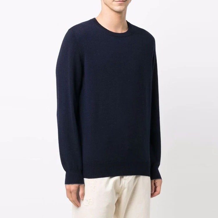 Shop Brunello Cucinelli FW21 藍色羊絨圓領套頭毛衣. M2200100-CW425