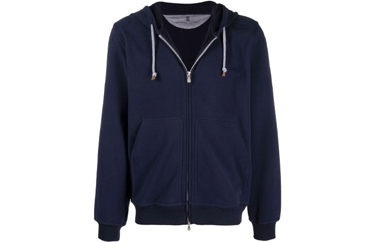 Brunello Cucinelli FW21  Blue Ribbed Zip-Up Hoodie Jacket. MTU149069G-C6134