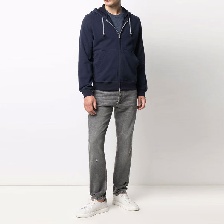 Lookbook ブルネロクチネリ FW21 ブルー リブ ジップアップ フーディ ジャケット MTU149069G-C6134