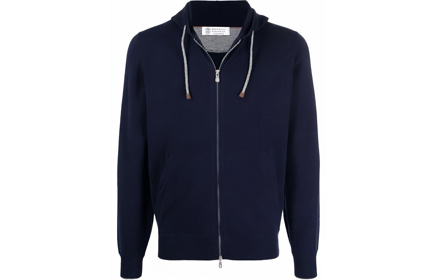Brunello Cucinelli FW21 Blue Zip-Up Drawstring Hoodie Sweatshirt M3623246CW425