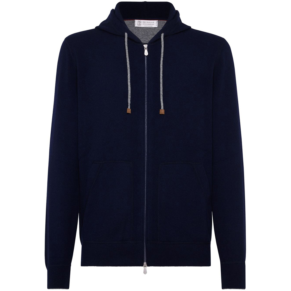Brunello Cucinelli FW21 Blue Zip-Up Drawstring Hoodie M2223246CW425